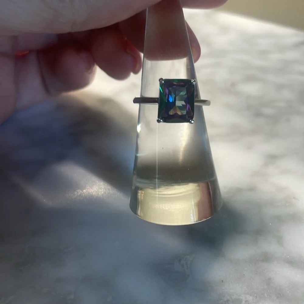Large Mystic topaz solitaire ring 925 sterling silver size 6